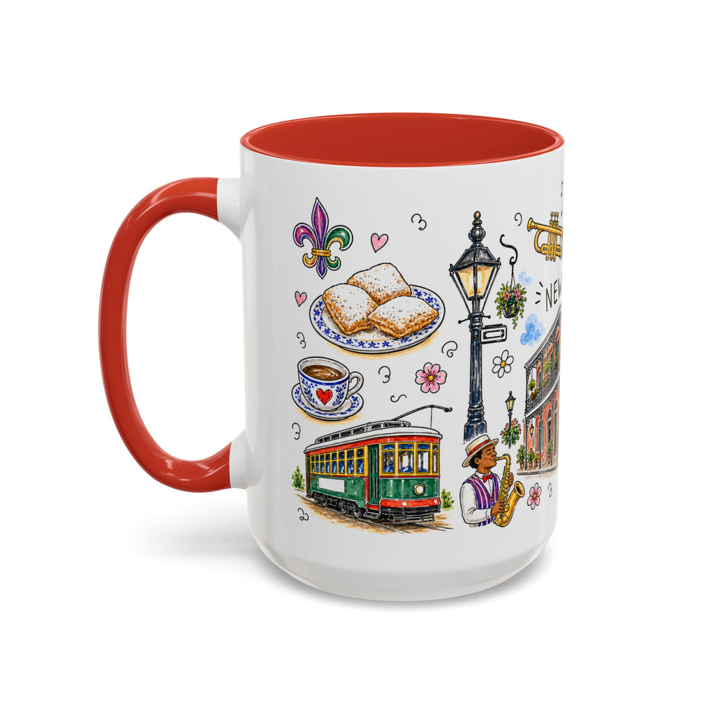 New Orleans Illustrated Travel Mug | City Souvenir Accent Coffee Mug | 11oz 15oz Ceramic Cup