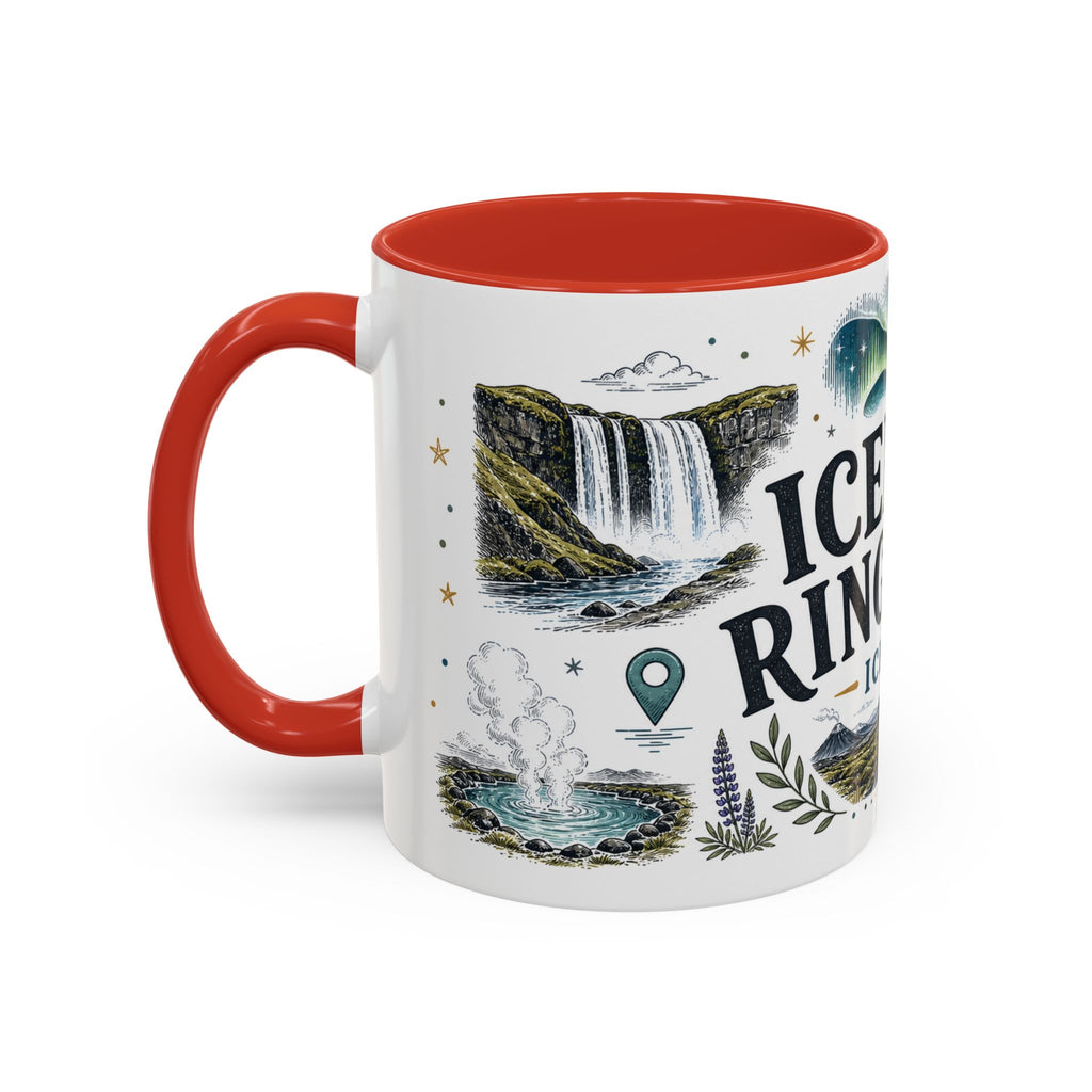 Iceland Ring Road Coffee Mug | Travel Destination Souvenir Gift | Accent Color Ceramic 11oz 15oz