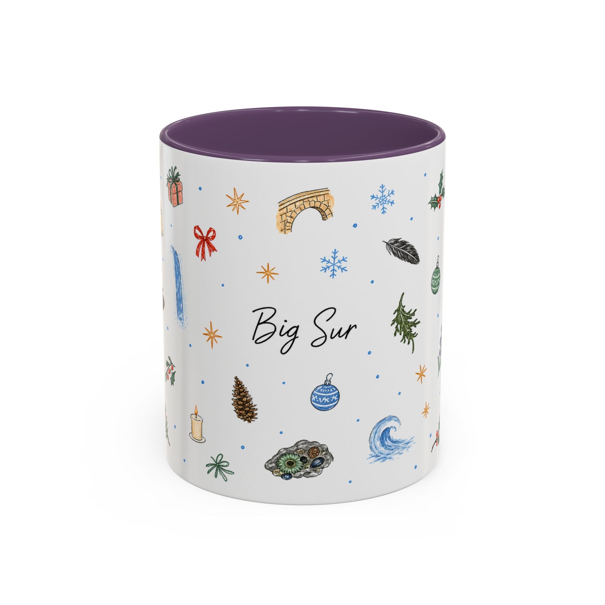Big Sur Christmas Mug | Watercolor Travel Souvenir | Holiday Gift | Accent Ceramic Coffee Cup 11oz 15oz