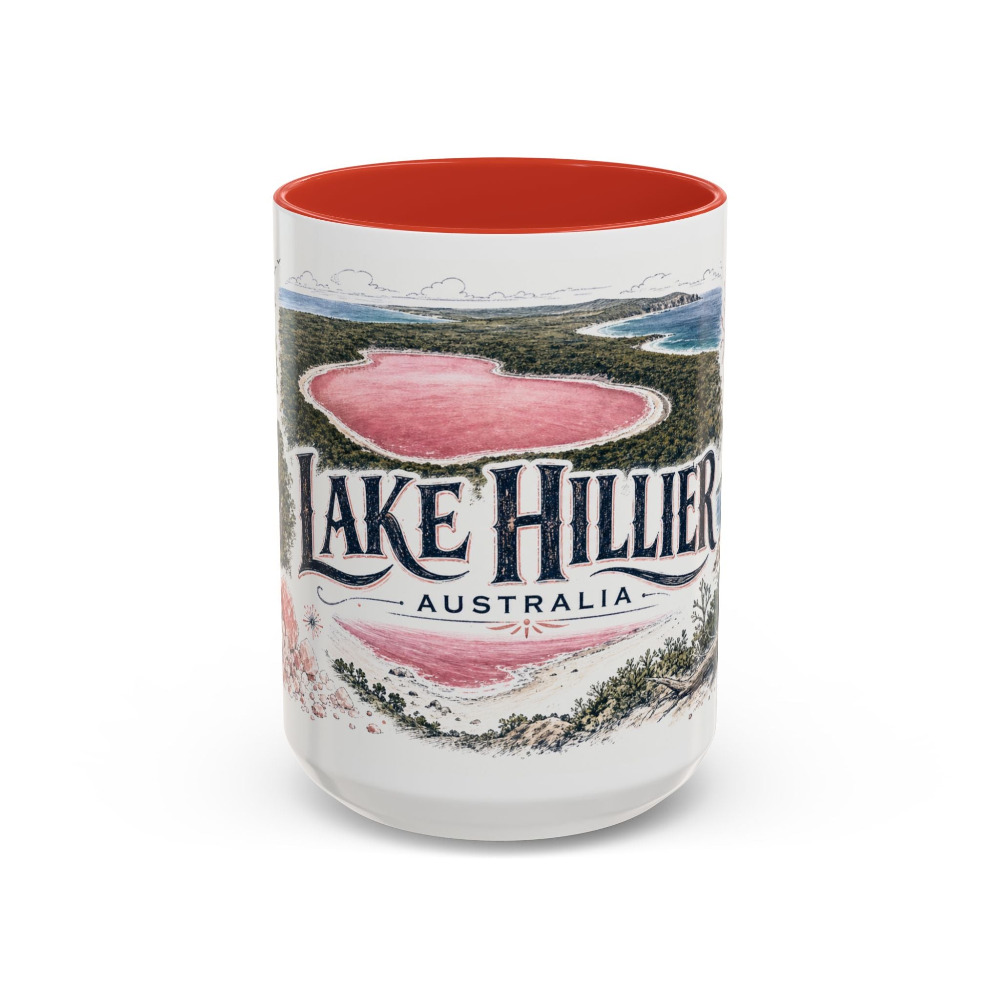 Lake Hillier Mug, Australia Travel Souvenir, Bucket List Gift, Accent Ceramic Coffee Mug 11oz 15oz