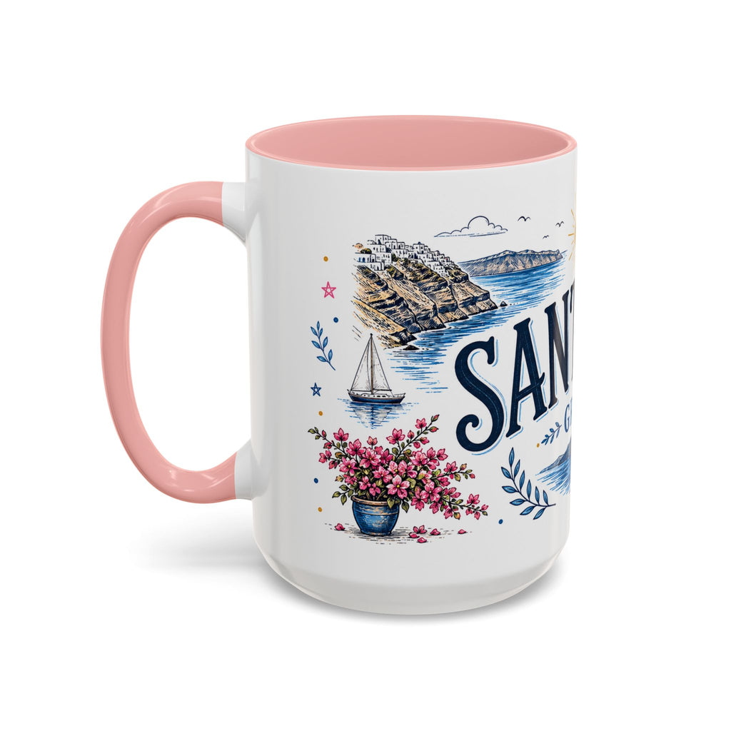 Santorini Coffee Mug | Travel Destination Souvenir Gift | Accent Color Ceramic 11oz 15oz
