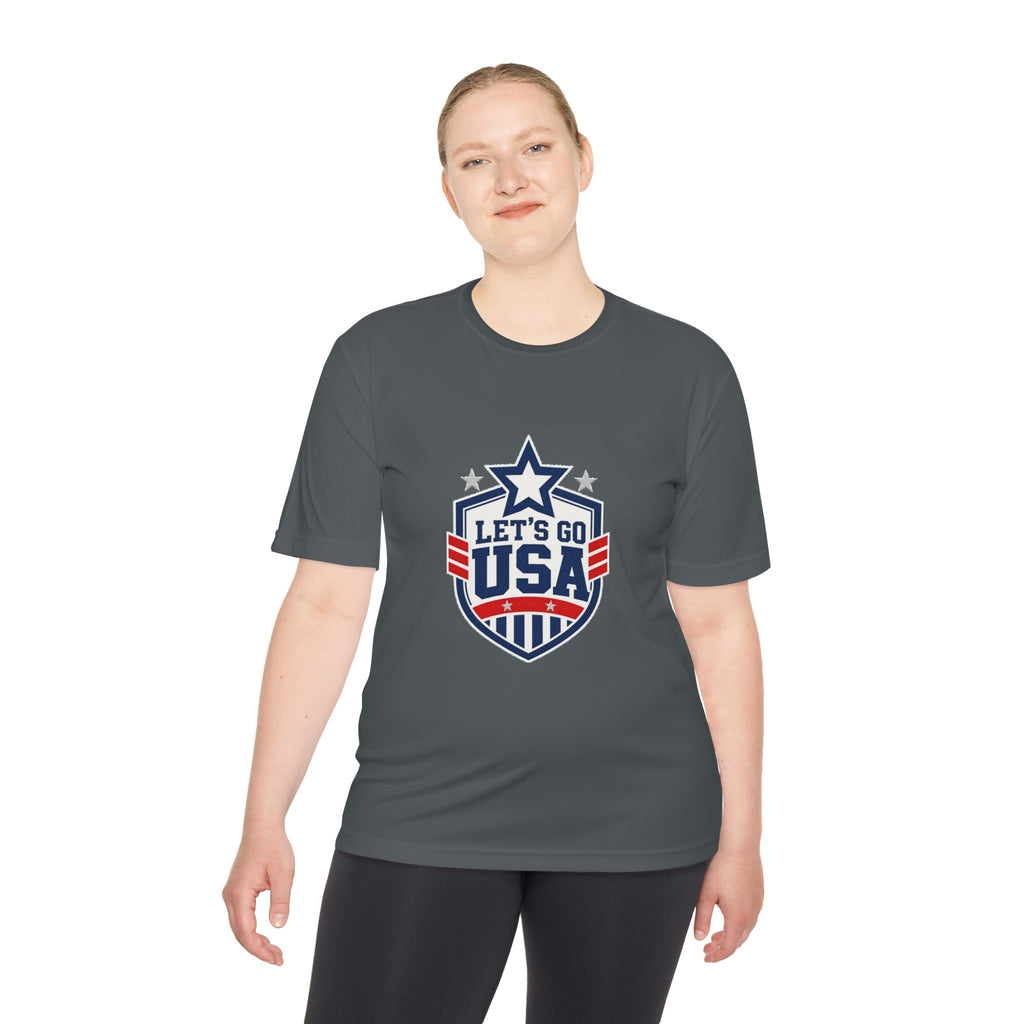 United States Soccer T Shirt, Let's Go USA Fan Tee, Moisture Wicking Sport Shirt