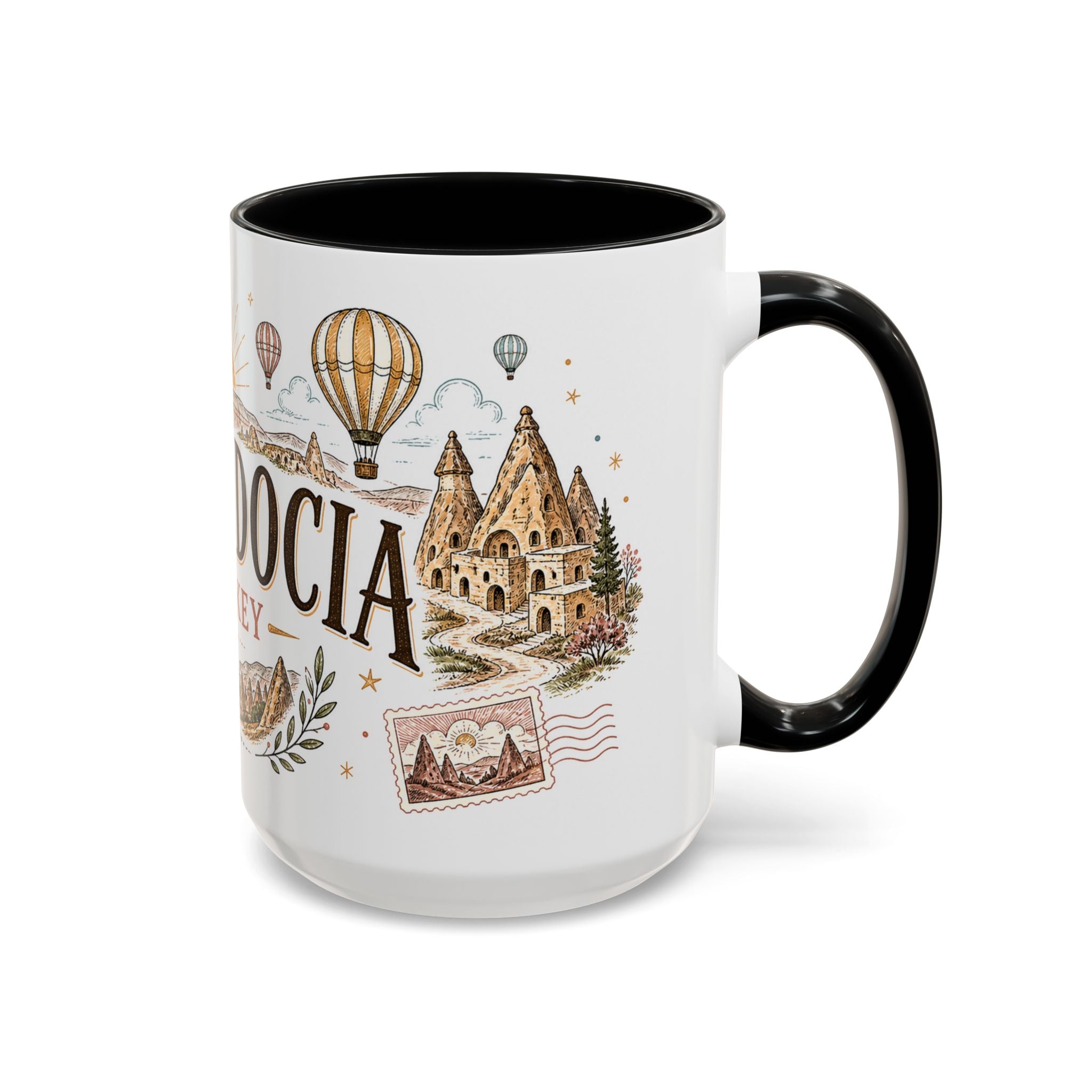 Cappadocia Coffee Mug | Travel Destination Souvenir Gift | Accent Color Ceramic 11oz 15oz