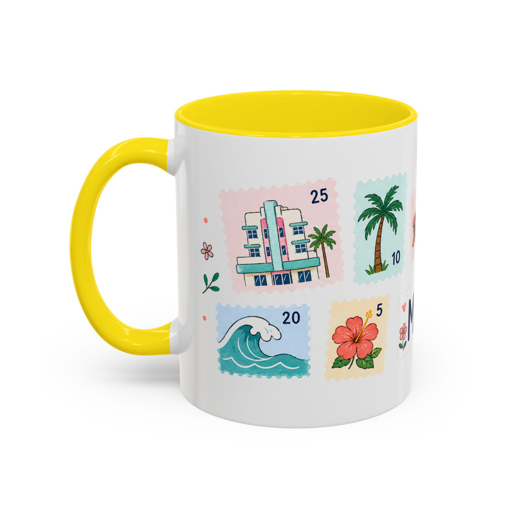 Miami Coffee Mug | Postage Stamp Collage Mug | Travel Souvenir Accent Cup 11oz 15oz
