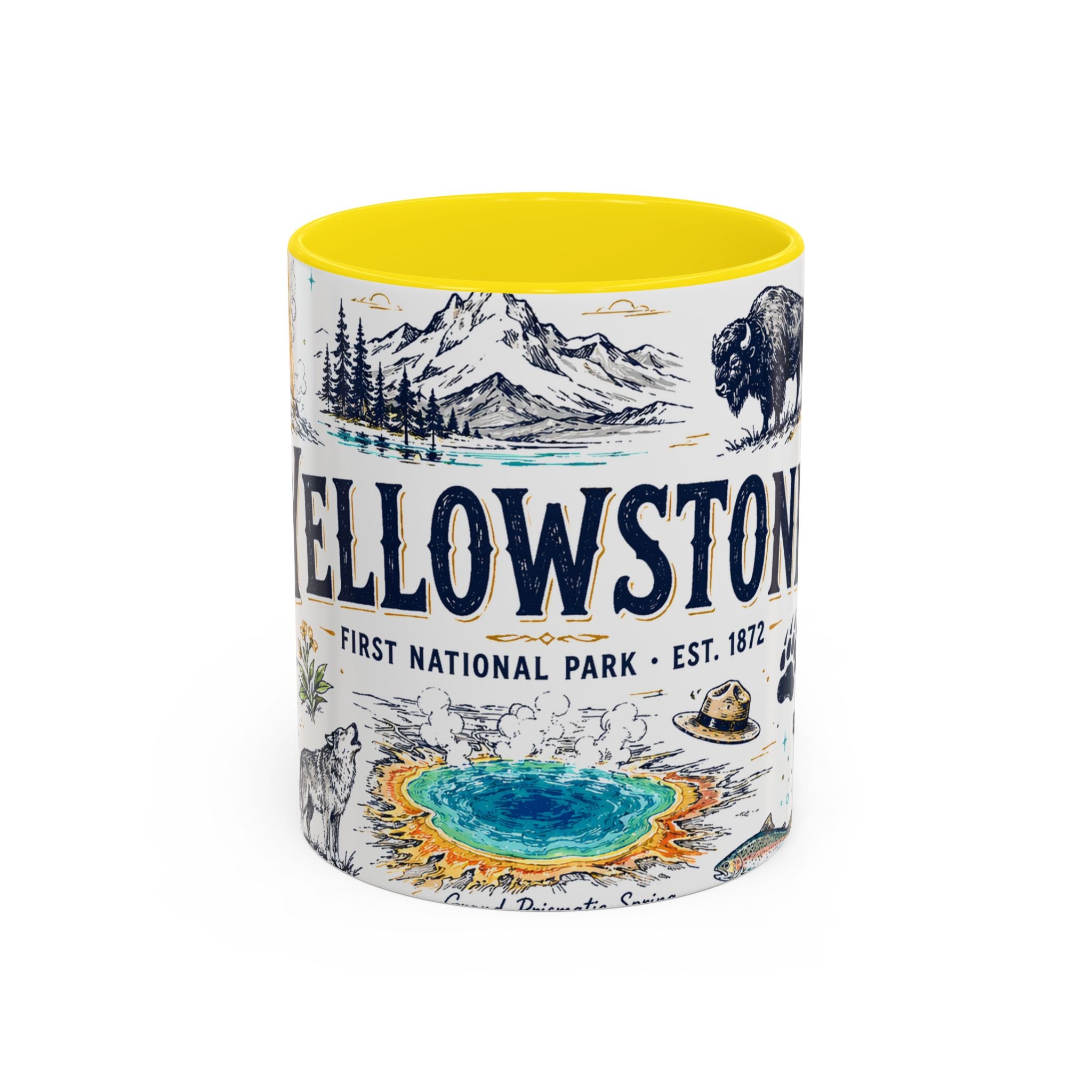 Yellowstone National Park Coffee Mug | Hiking Camping Nature Gift | Accent Color Ceramic 11oz 15oz