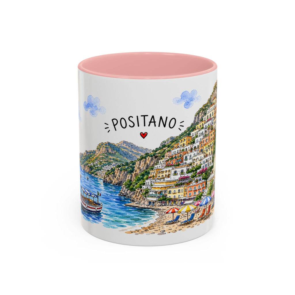 Positano Illustrated Travel Mug | Italy Souvenir Accent Coffee Mug | 11oz 15oz Ceramic Cup