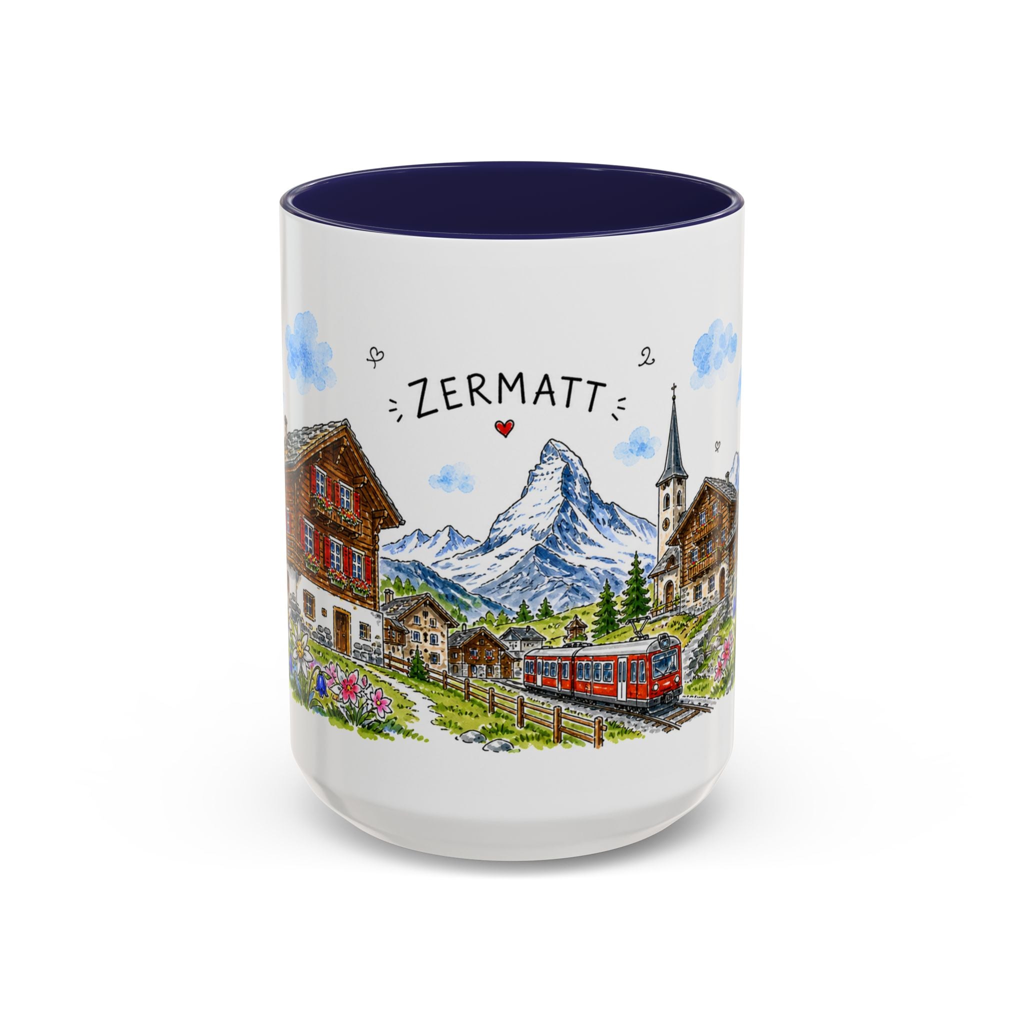 Zermatt Illustrated Travel Mug | Switzerland Souvenir Accent Coffee Mug | 11oz 15oz Ceramic Cup