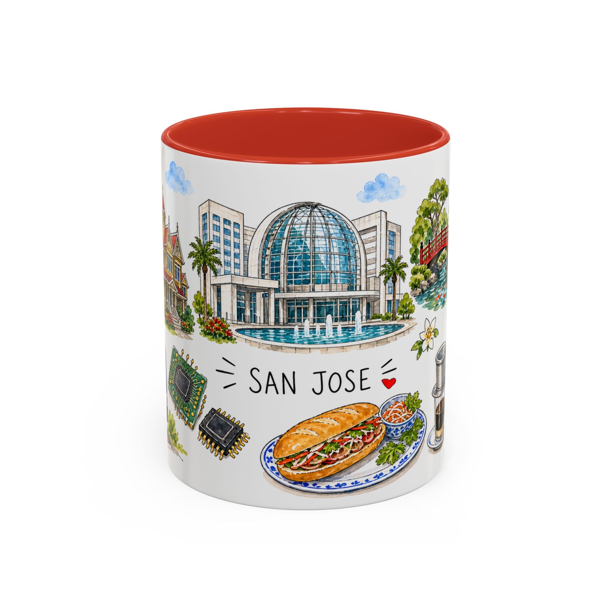 San Jose Illustrated Travel Mug | City Souvenir Accent Coffee Mug | 11oz 15oz Ceramic Cup