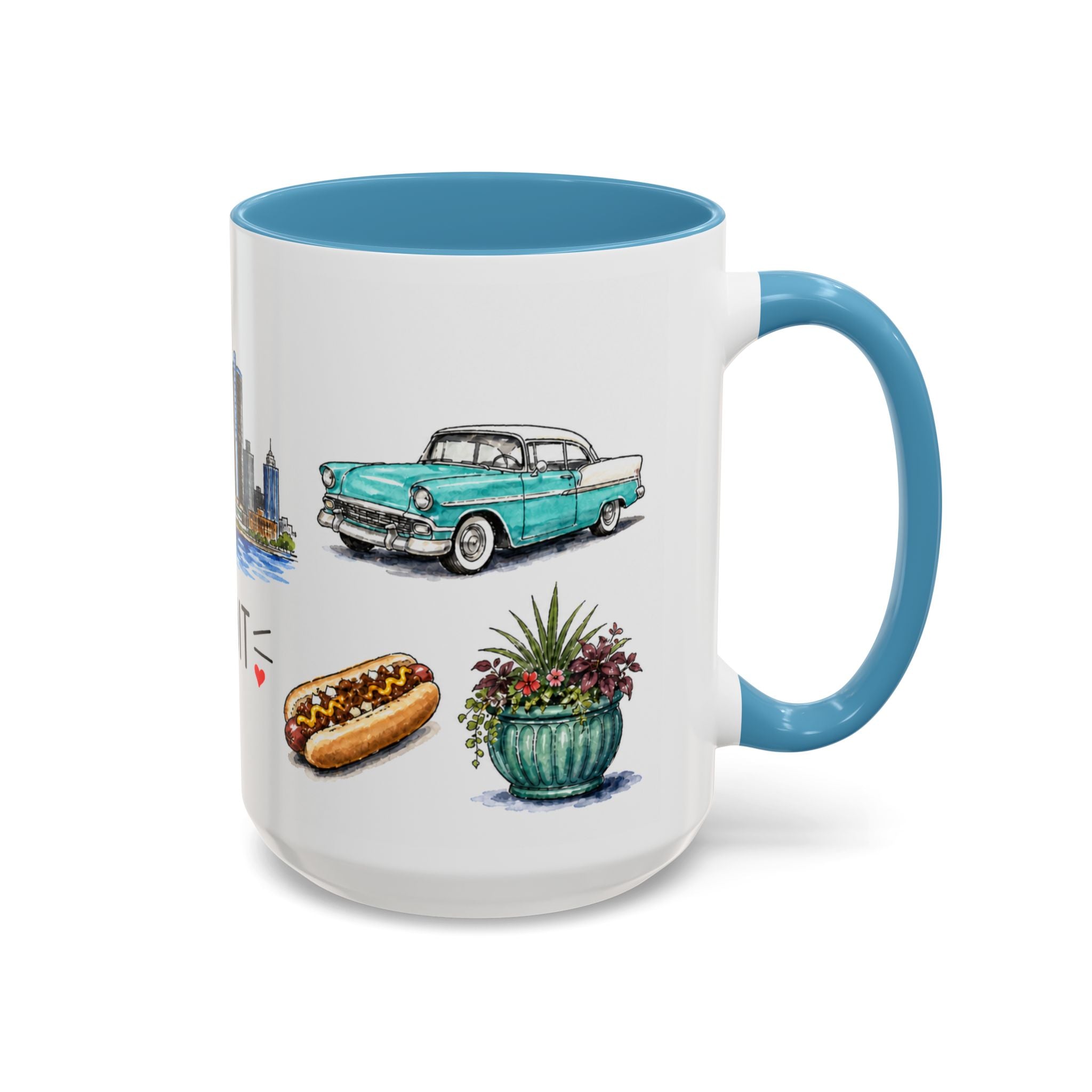 Detroit Illustrated Travel Mug | City Souvenir Accent Coffee Mug | 11oz 15oz Ceramic Cup