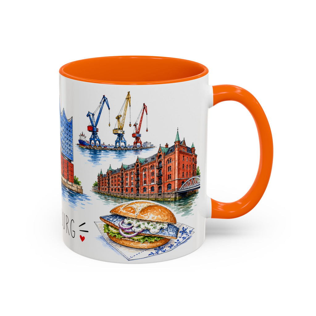 Hamburg Illustrated Travel Mug | City Souvenir Accent Coffee Mug | 11oz 15oz Ceramic Cup