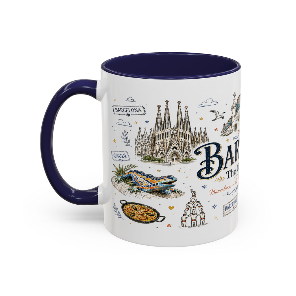 Barcelona Coffee Mug | Spain Souvenir Travel Gift | Accent Color Ceramic 11oz 15oz