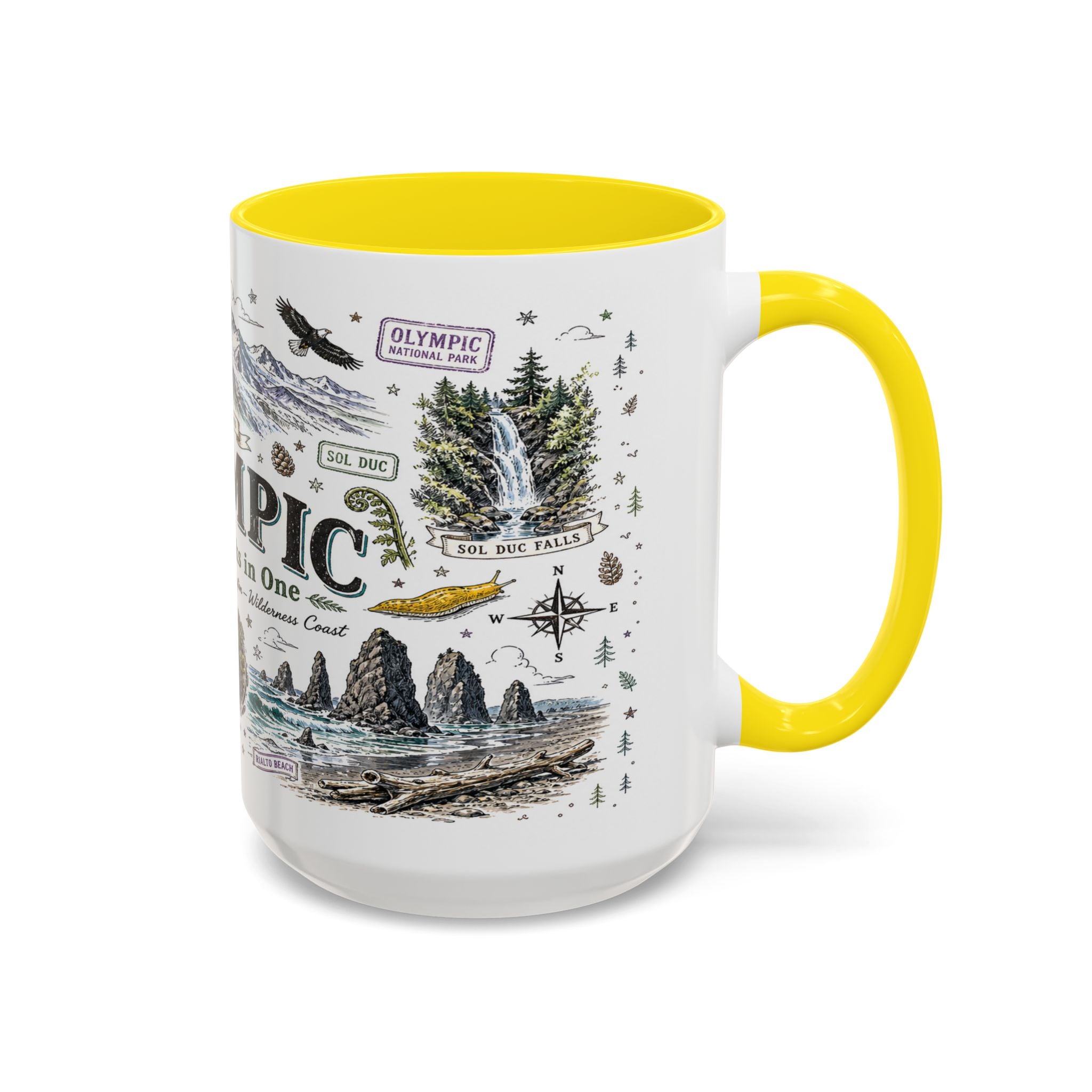Olympic Coffee Mug | National Park Hiking Rainforest Gift | Accent Color Ceramic 11oz 15oz