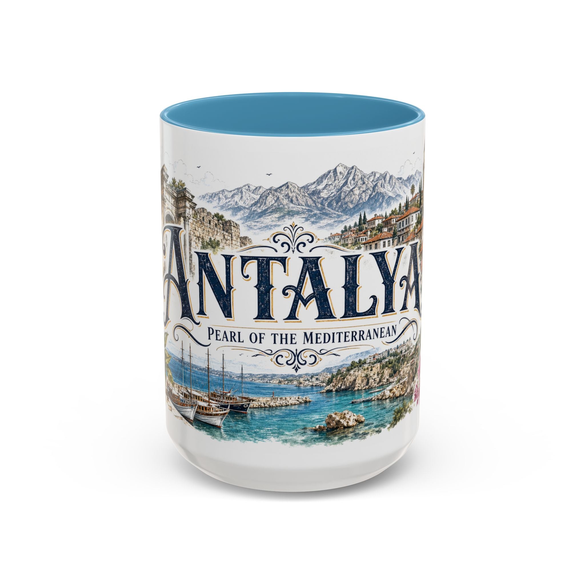 Antalya Coffee Mug | Turkey Travel Souvenir | Vintage Illustrated City Gift | 11 oz 15 oz Accent Mug