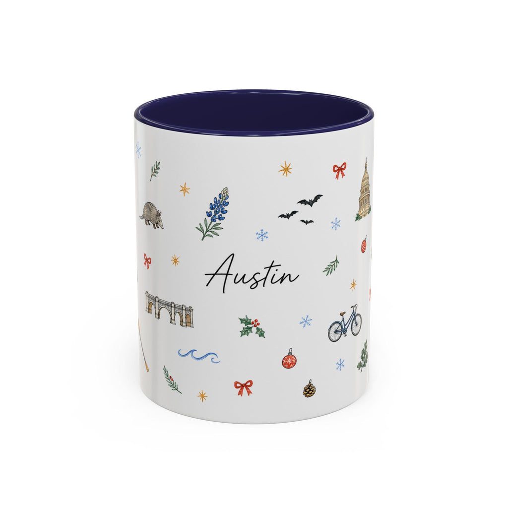 Austin Christmas Mug | Watercolor Travel Souvenir | Holiday Gift | Accent Ceramic Coffee Cup 11oz 15oz