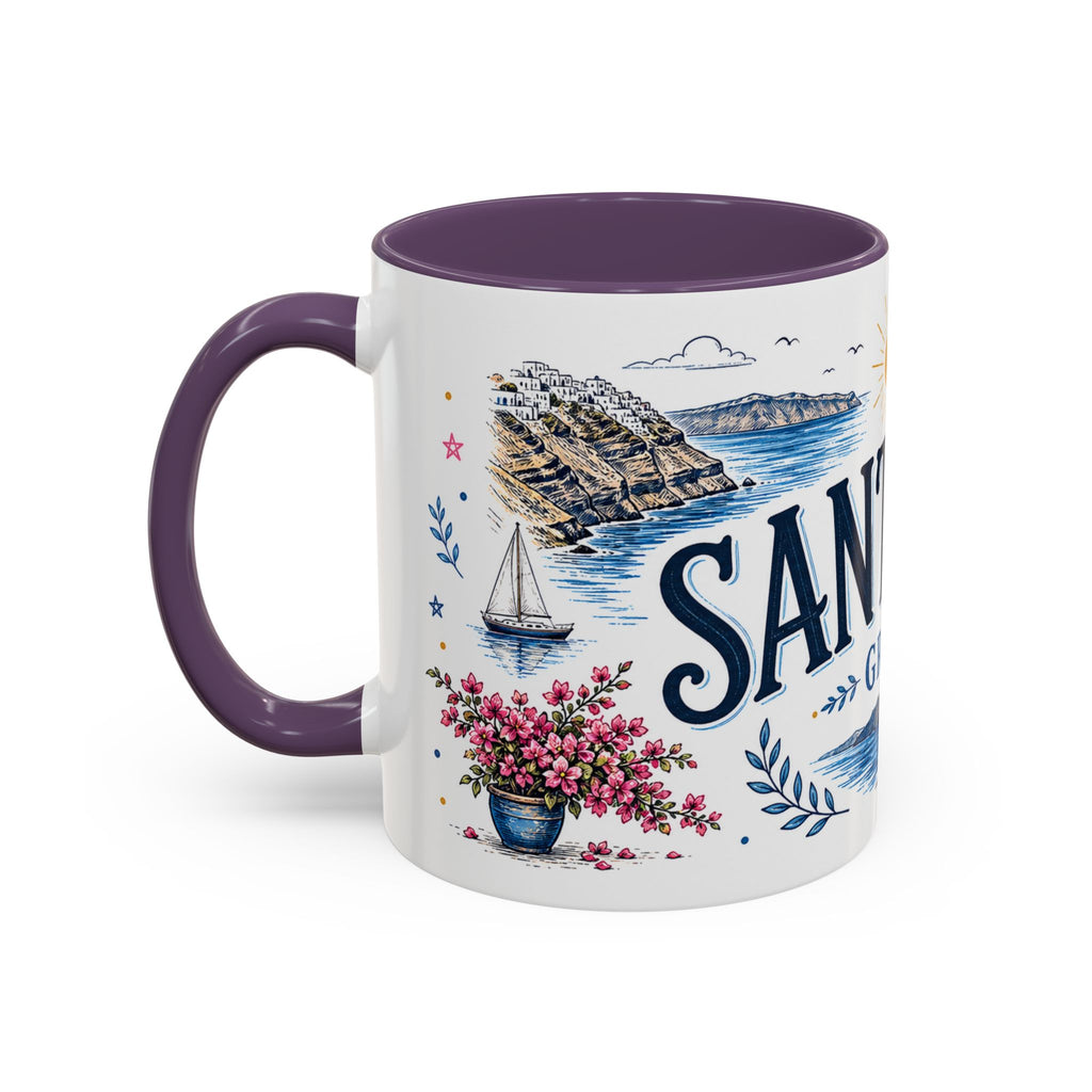 Santorini Coffee Mug | Travel Destination Souvenir Gift | Accent Color Ceramic 11oz 15oz