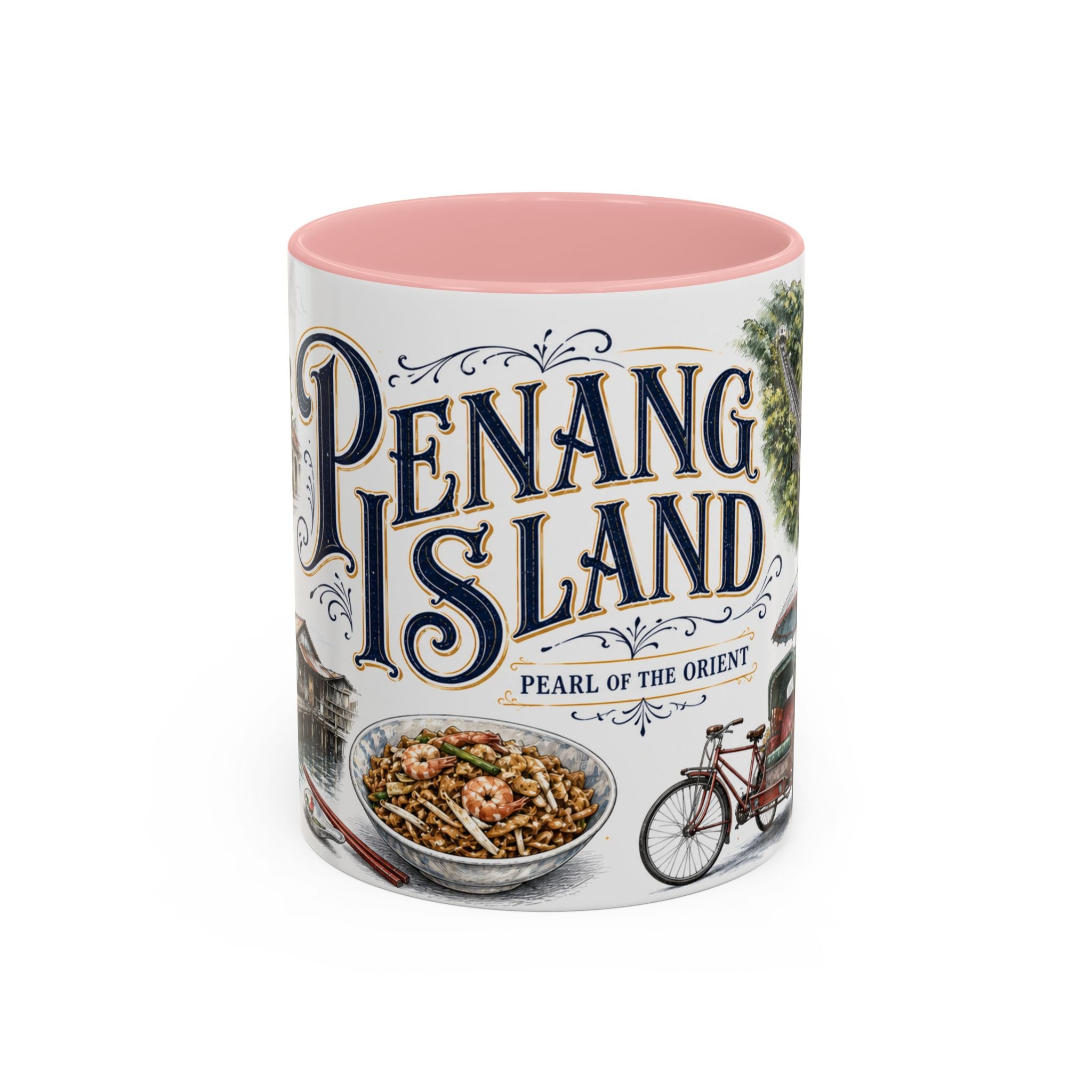 Penang Island Coffee Mug | Malaysia Travel Souvenir | Vintage Illustrated City Gift | 11 oz 15 oz Accent Mug