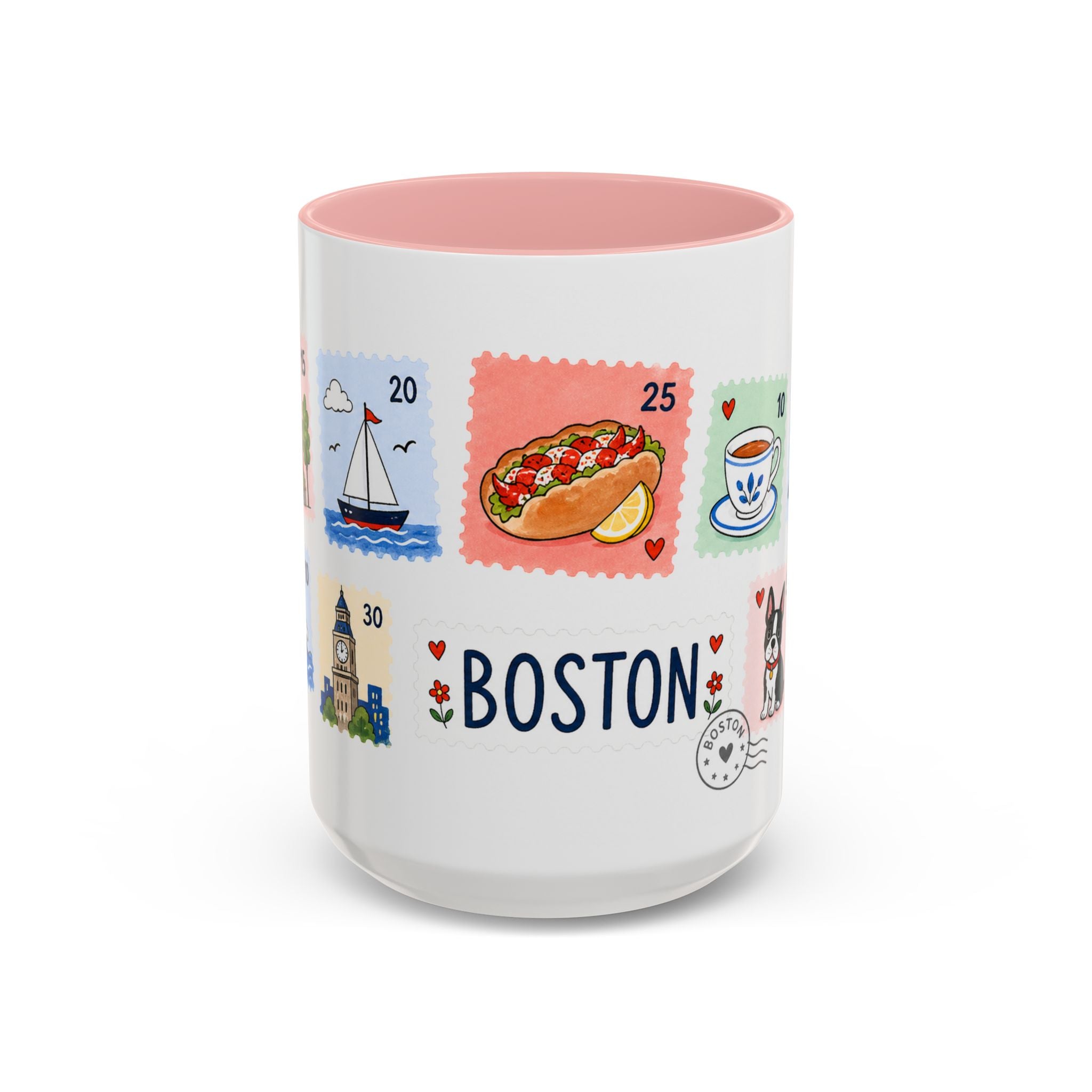 Boston Coffee Mug | Postage Stamp Collage Mug | Travel Souvenir Accent Cup 11oz 15oz