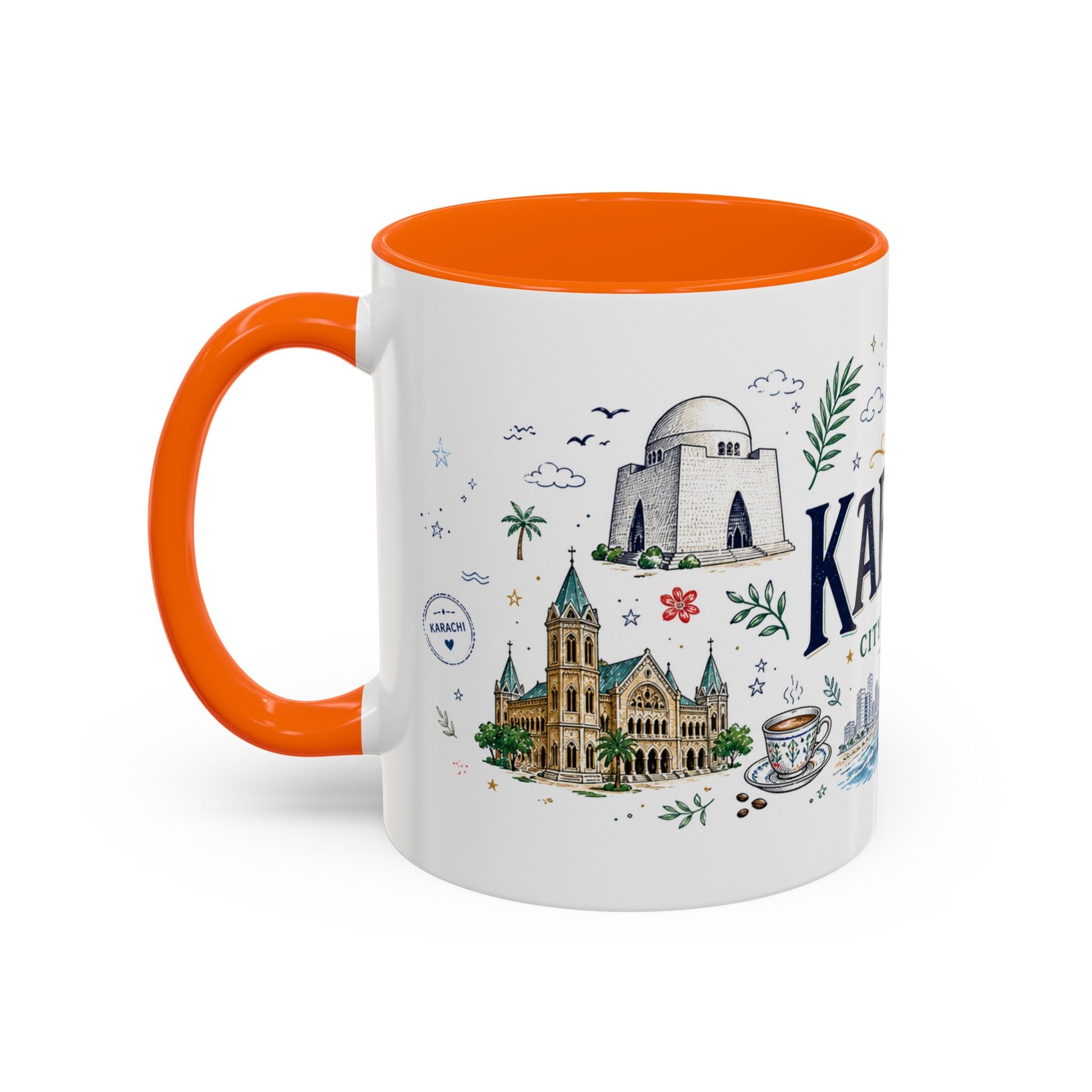 Karachi Coffee Mug | Pakistan Souvenir Travel Gift | Accent Color Ceramic 11oz 15oz