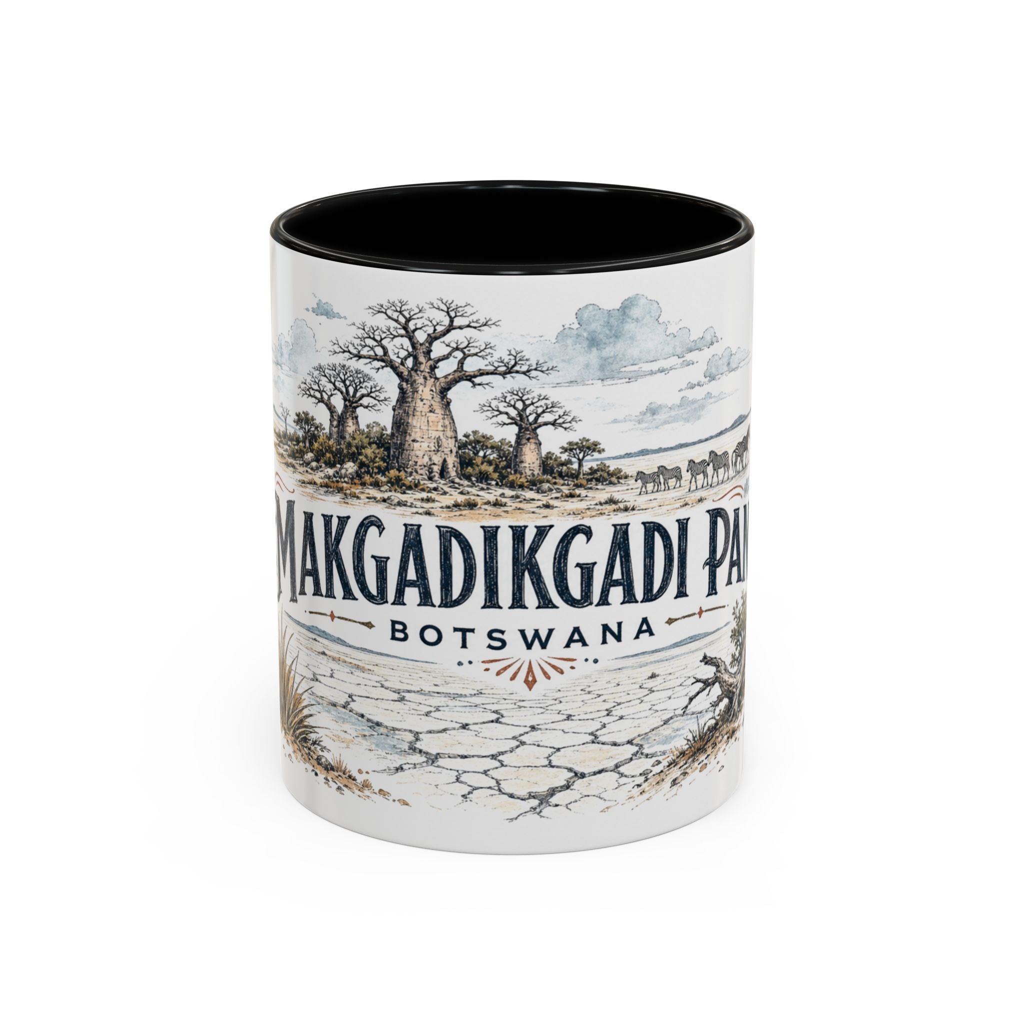 Makgadikgadi Pans Mug, Botswana Travel Souvenir, Bucket List Gift, Accent Ceramic Coffee Mug 11oz 15oz