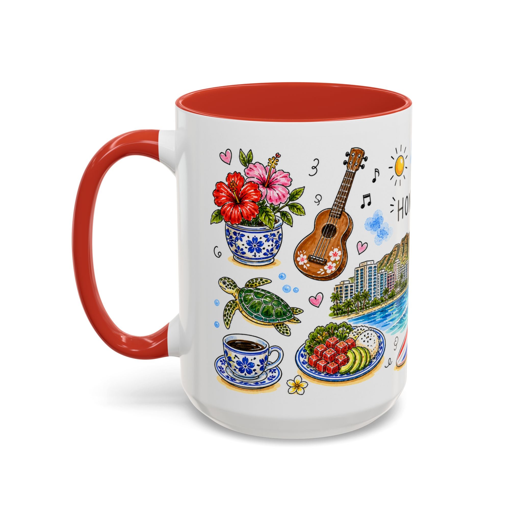 Honolulu Illustrated Travel Mug | City Souvenir Accent Coffee Mug | 11oz 15oz Ceramic Cup