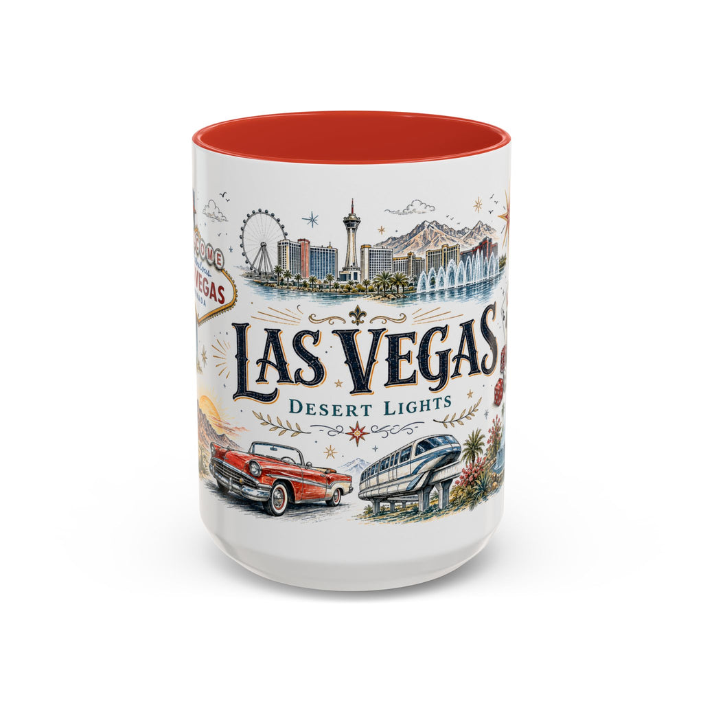 Las Vegas Coffee Mug | United States Travel Souvenir | Vintage Illustrated City Gift | 11 oz 15 oz Accent Mug