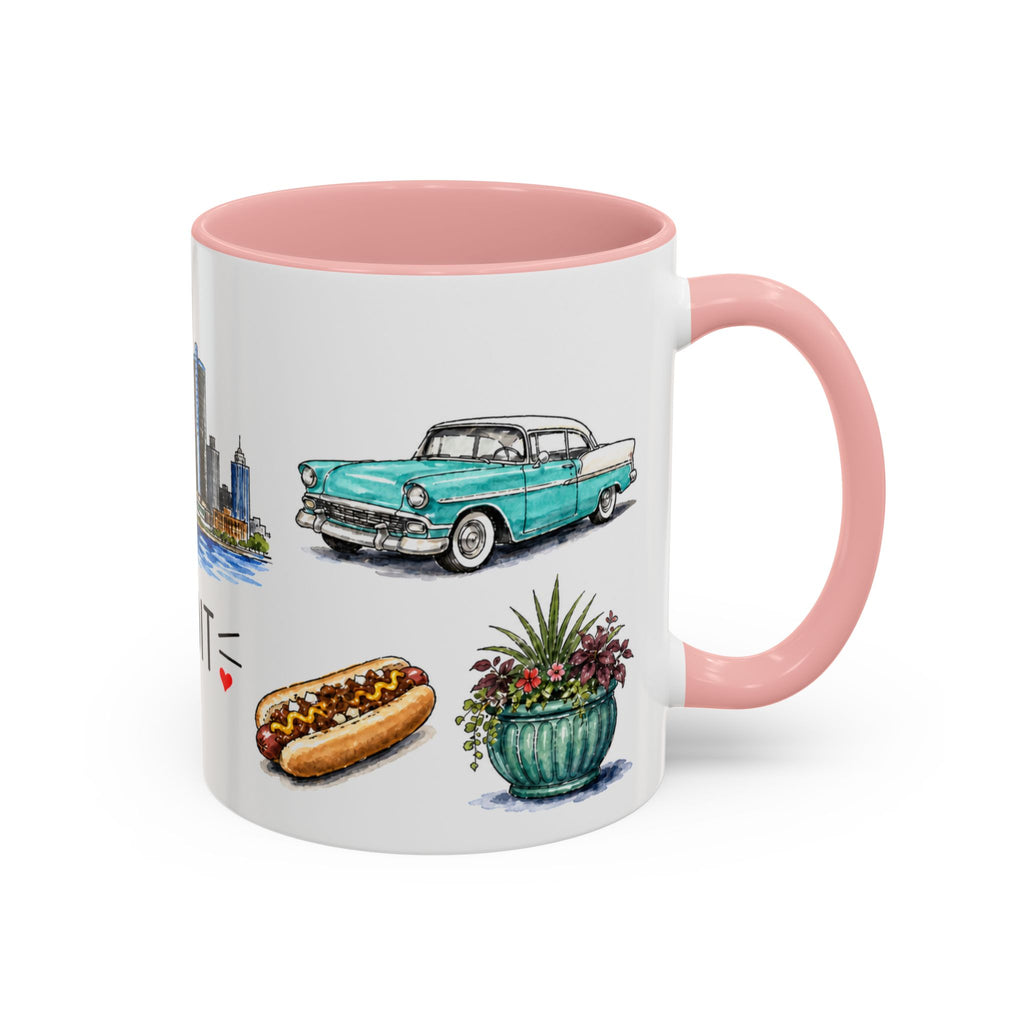 Detroit Illustrated Travel Mug | City Souvenir Accent Coffee Mug | 11oz 15oz Ceramic Cup