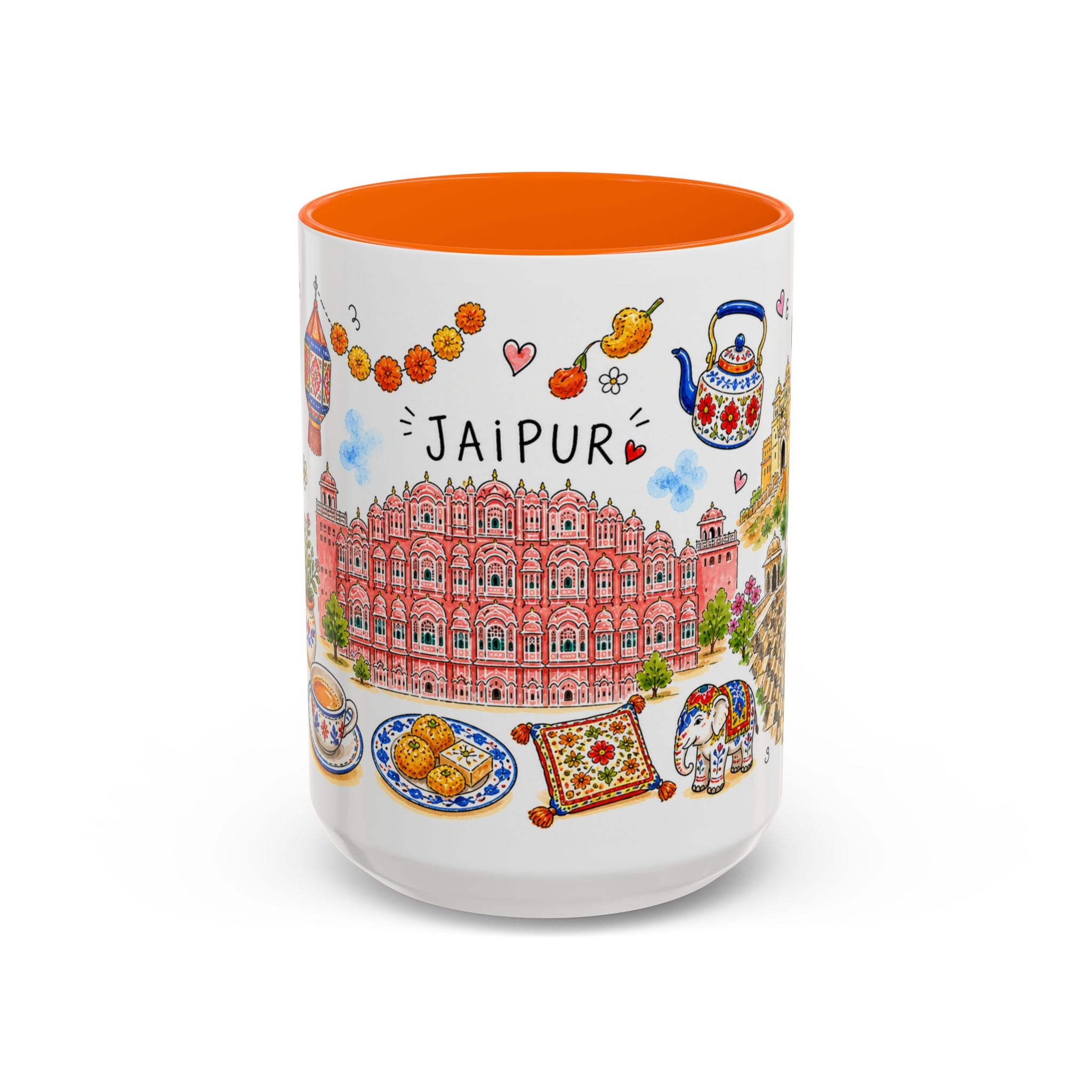 Jaipur Illustrated Travel Mug | City Souvenir Accent Coffee Mug | 11oz 15oz Ceramic Cup