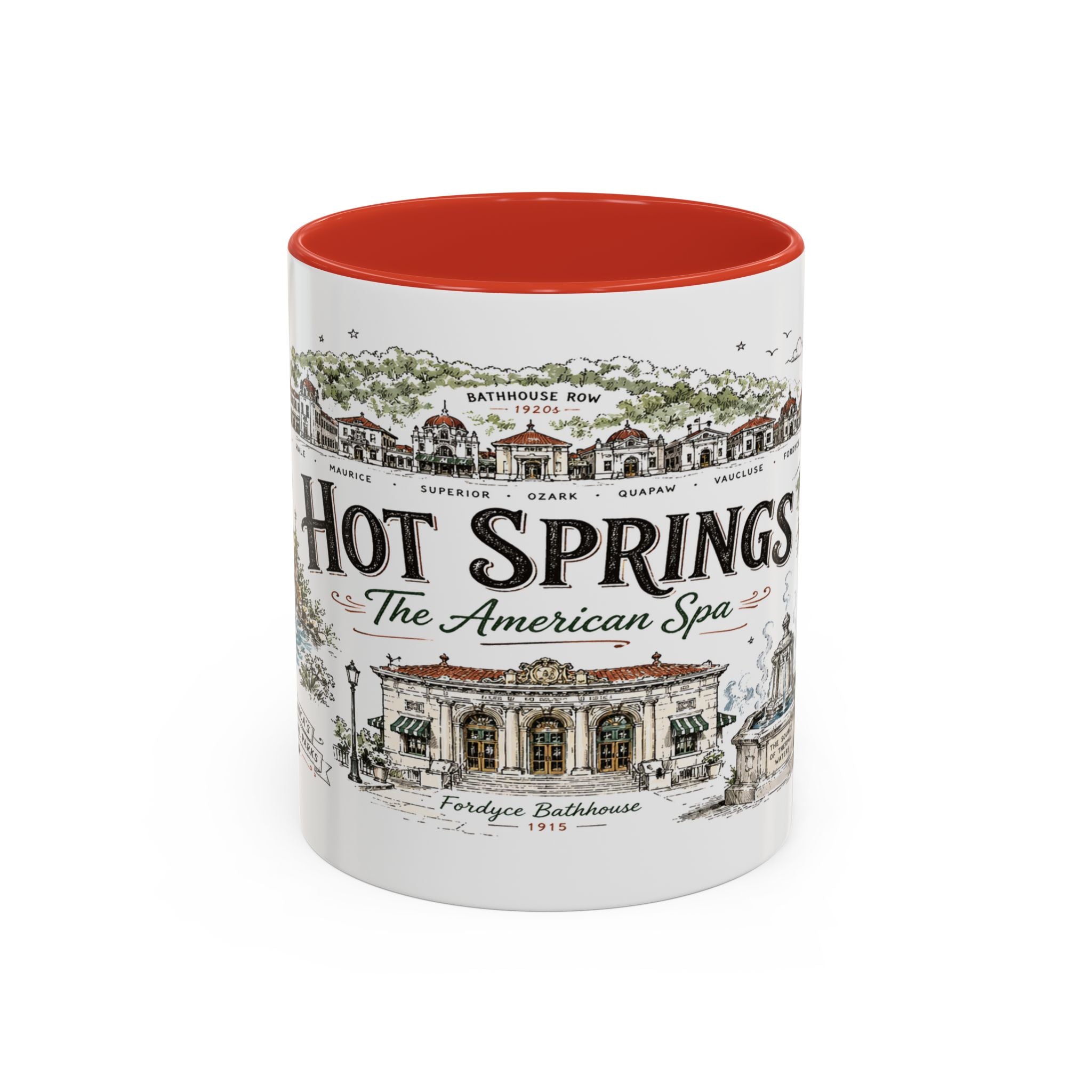 Hot Springs National Park Coffee Mug | Arkansas Thermal Spring Spa Gift | Accent Color Ceramic 11oz 15oz