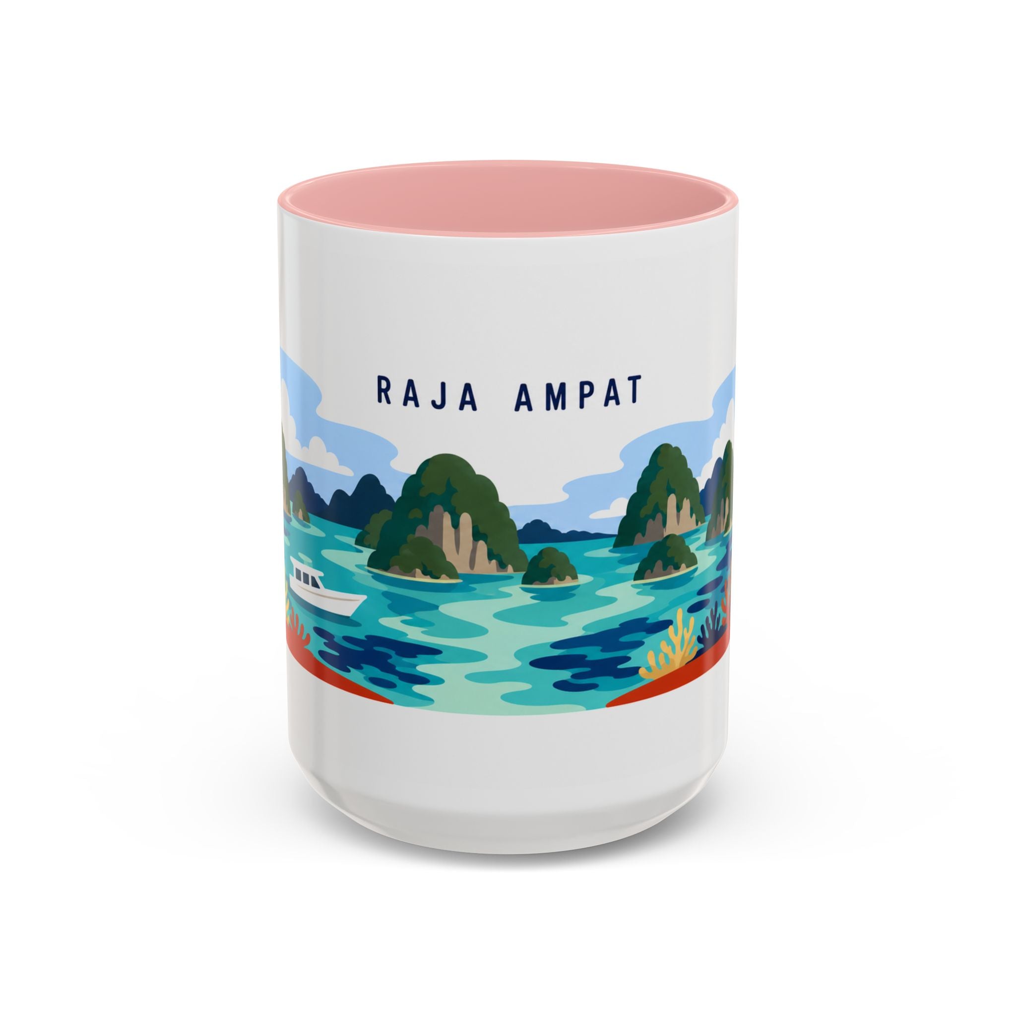 Raja Ampat Coffee Mug | Travel Destination Souvenir Gift | Accent Color Ceramic 11oz 15oz