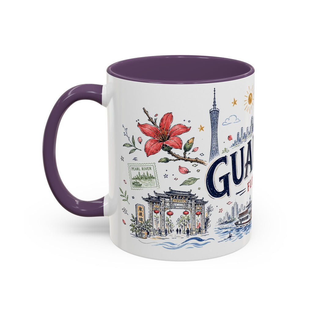 Guangzhou Coffee Mug | China Souvenir Travel Gift | Accent Color Ceramic 11oz 15oz