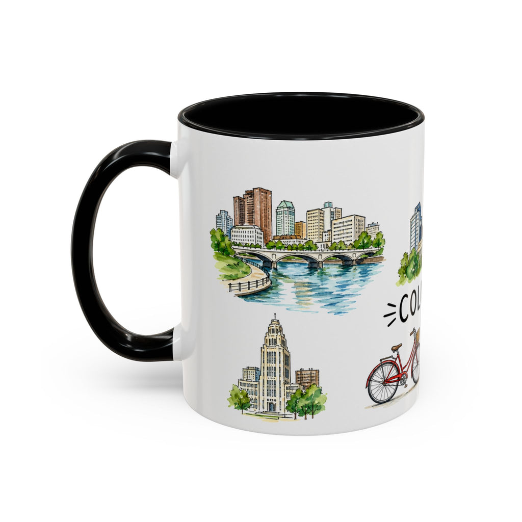 Columbus Illustrated Travel Mug | City Souvenir Accent Coffee Mug | 11oz 15oz Ceramic Cup