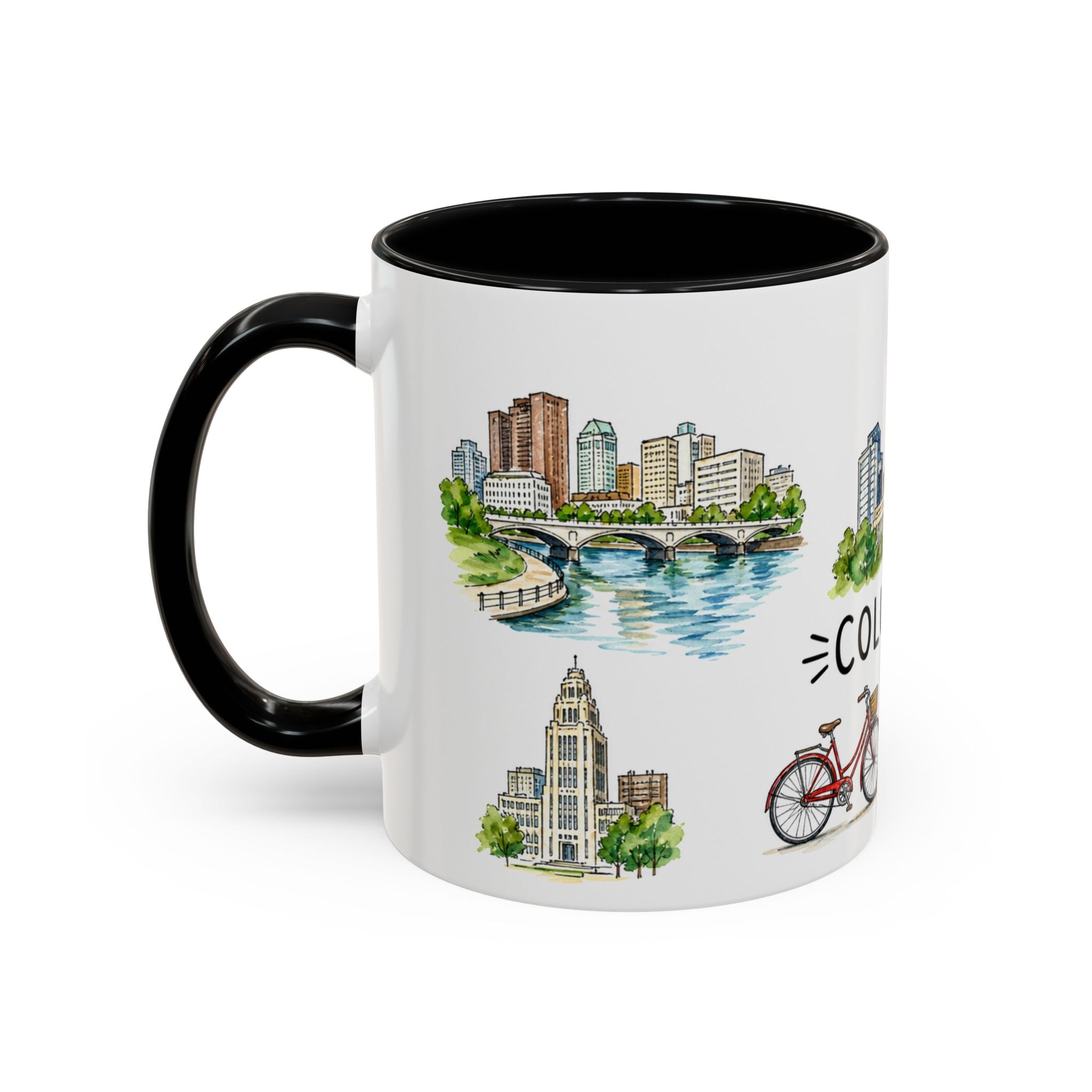 Columbus Illustrated Travel Mug | City Souvenir Accent Coffee Mug | 11oz 15oz Ceramic Cup