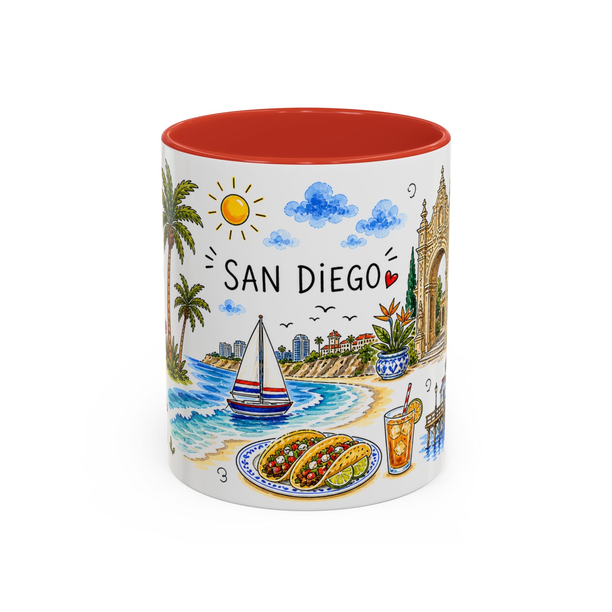 San Diego Illustrated Travel Mug | City Souvenir Accent Coffee Mug | 11oz 15oz Ceramic Cup