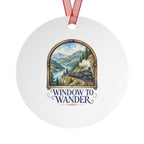Window to Wander Train Journey Round Metal Ornament | Travel Gift