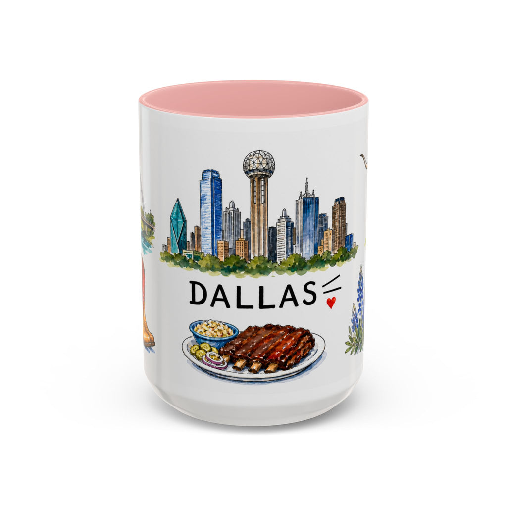 Dallas Illustrated Travel Mug | City Souvenir Accent Coffee Mug | 11oz 15oz Ceramic Cup