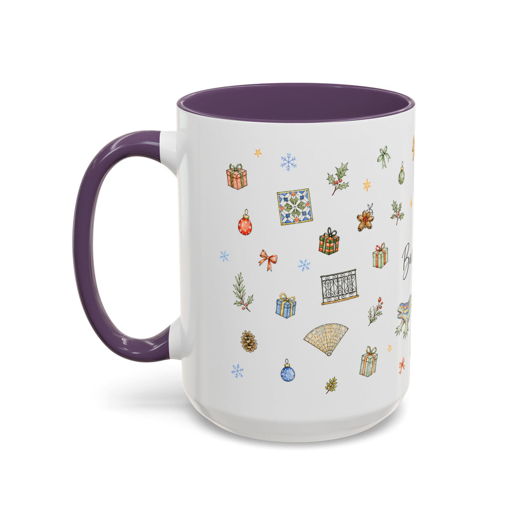 Barcelona Christmas Mug | Watercolor City Souvenir, Ceramic Coffee Cup (11oz/15oz)