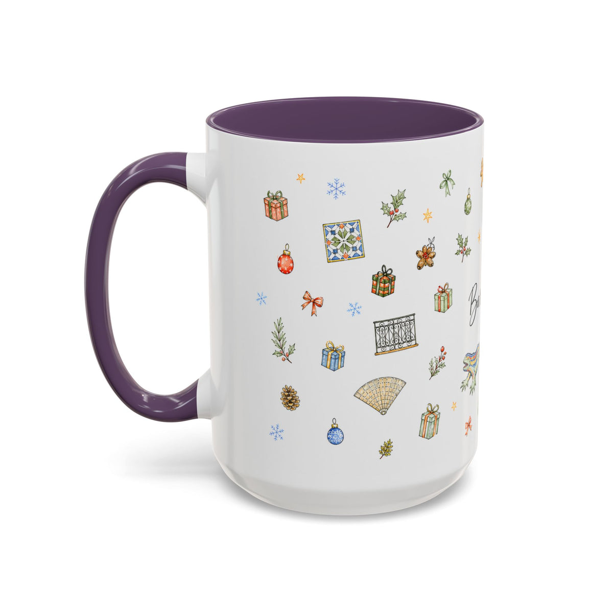 Barcelona Christmas Mug | Watercolor City Souvenir, Ceramic Coffee Cup (11oz/15oz)