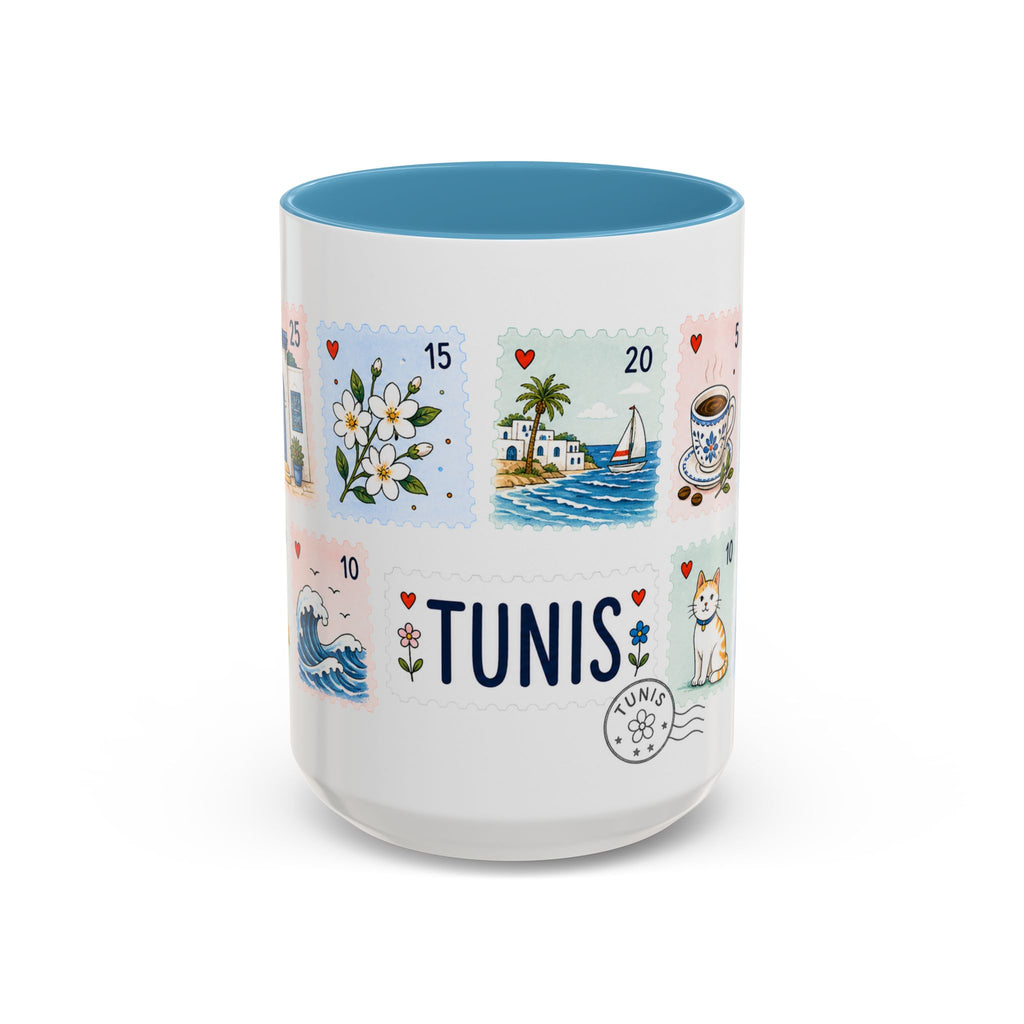 Tunis Coffee Mug | Postage Stamp Collage Mug | Travel Souvenir Accent Cup 11oz 15oz