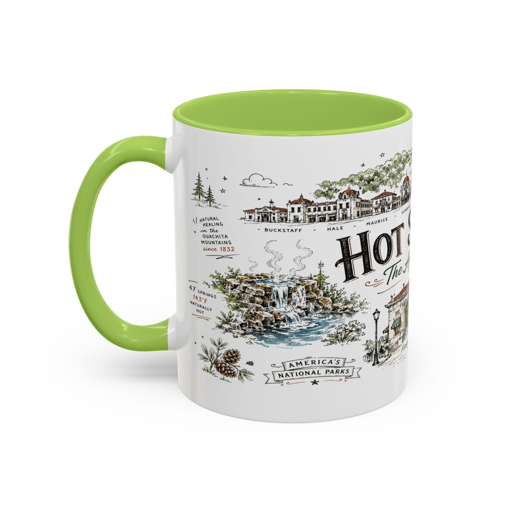 Hot Springs National Park Coffee Mug | Arkansas Thermal Spring Spa Gift | Accent Color Ceramic 11oz 15oz