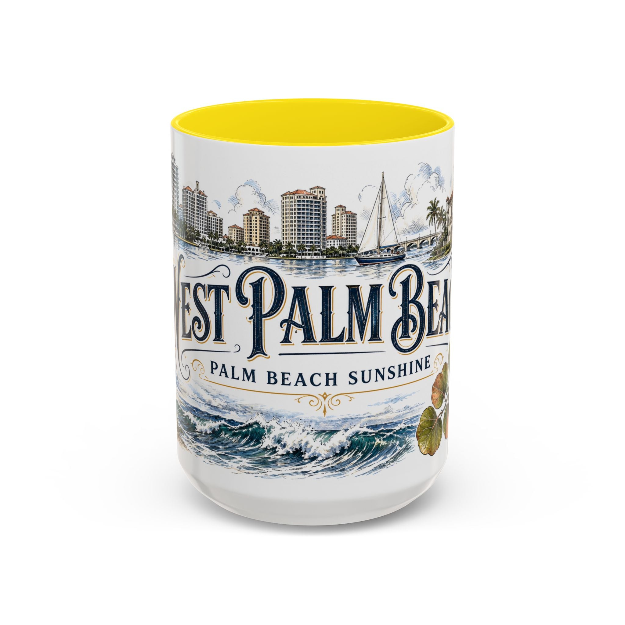 West Palm Beach Coffee Mug | United States Travel Souvenir | Vintage Illustrated City Gift | 11 oz 15 oz Accent Mug