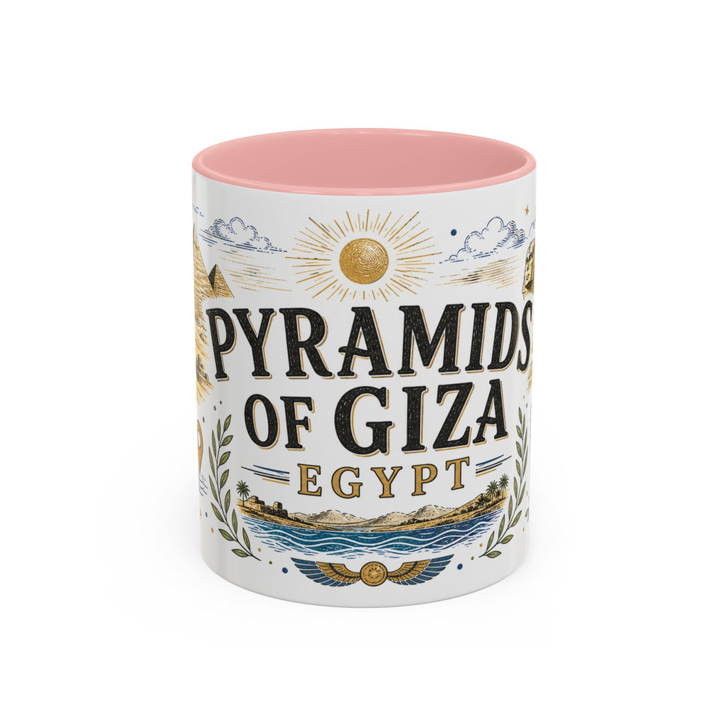 Pyramids of Giza Coffee Mug | Travel Destination Souvenir Gift | Accent Color Ceramic 11oz 15oz