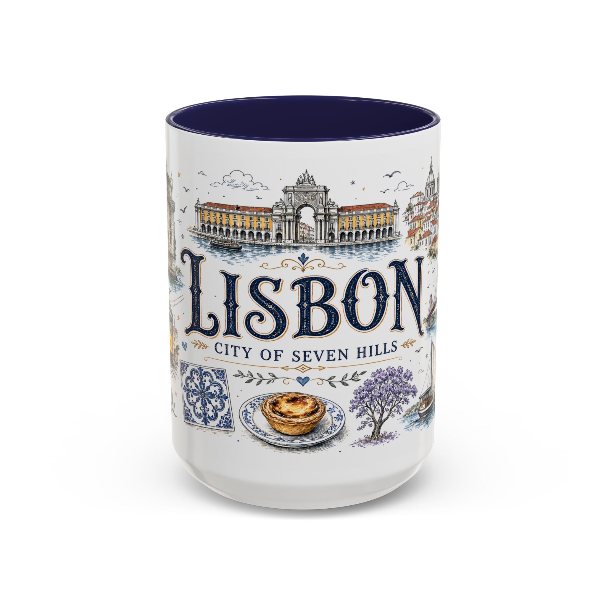 Lisbon Coffee Mug | Portugal Travel Souvenir | Vintage Illustrated City Gift | 11 oz 15 oz Accent Mug