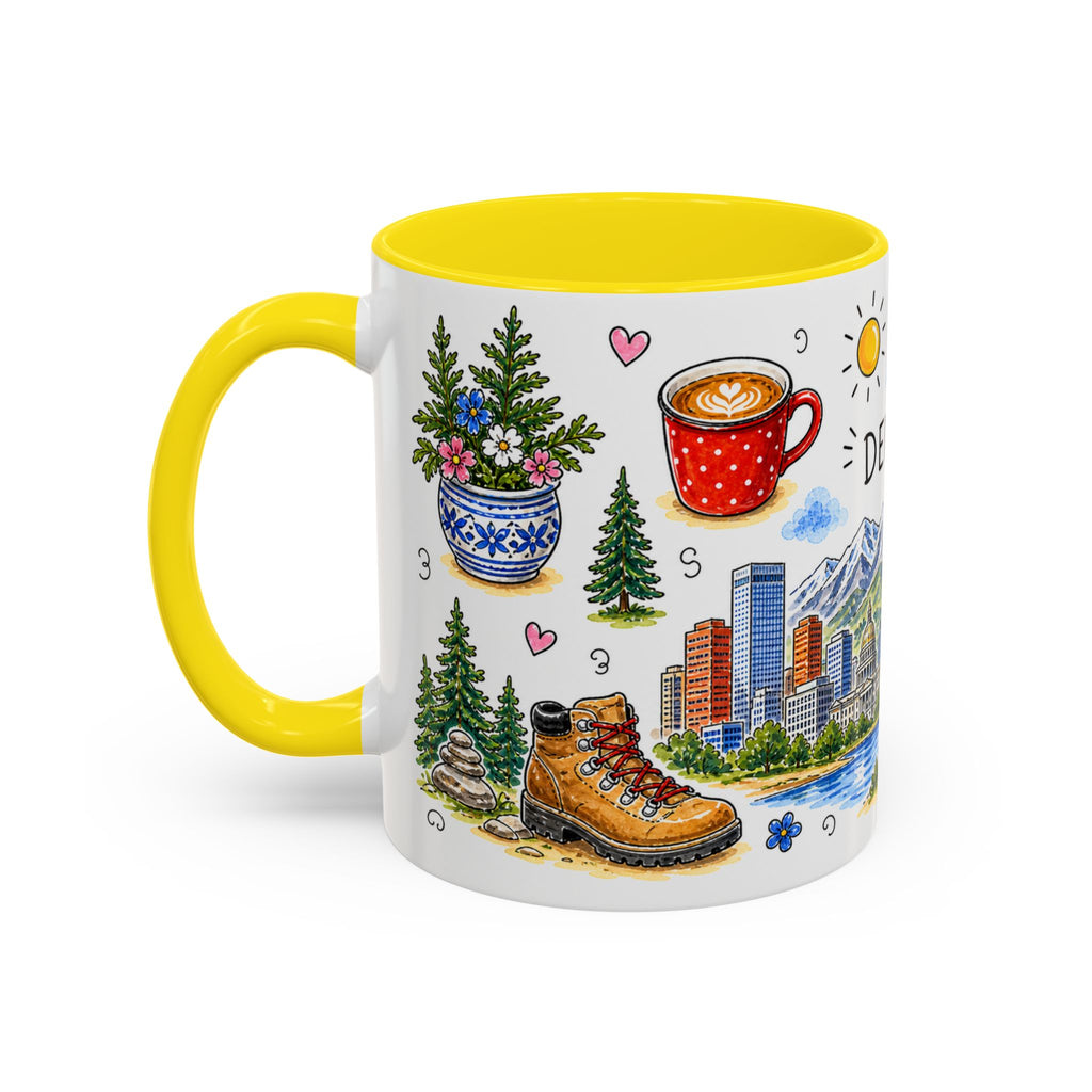 Denver Illustrated Travel Mug | City Souvenir Accent Coffee Mug | 11oz 15oz Ceramic Cup