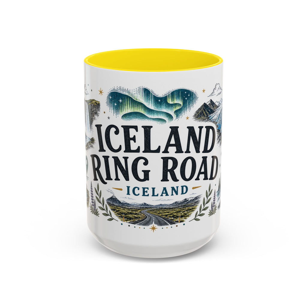 Iceland Ring Road Coffee Mug | Travel Destination Souvenir Gift | Accent Color Ceramic 11oz 15oz