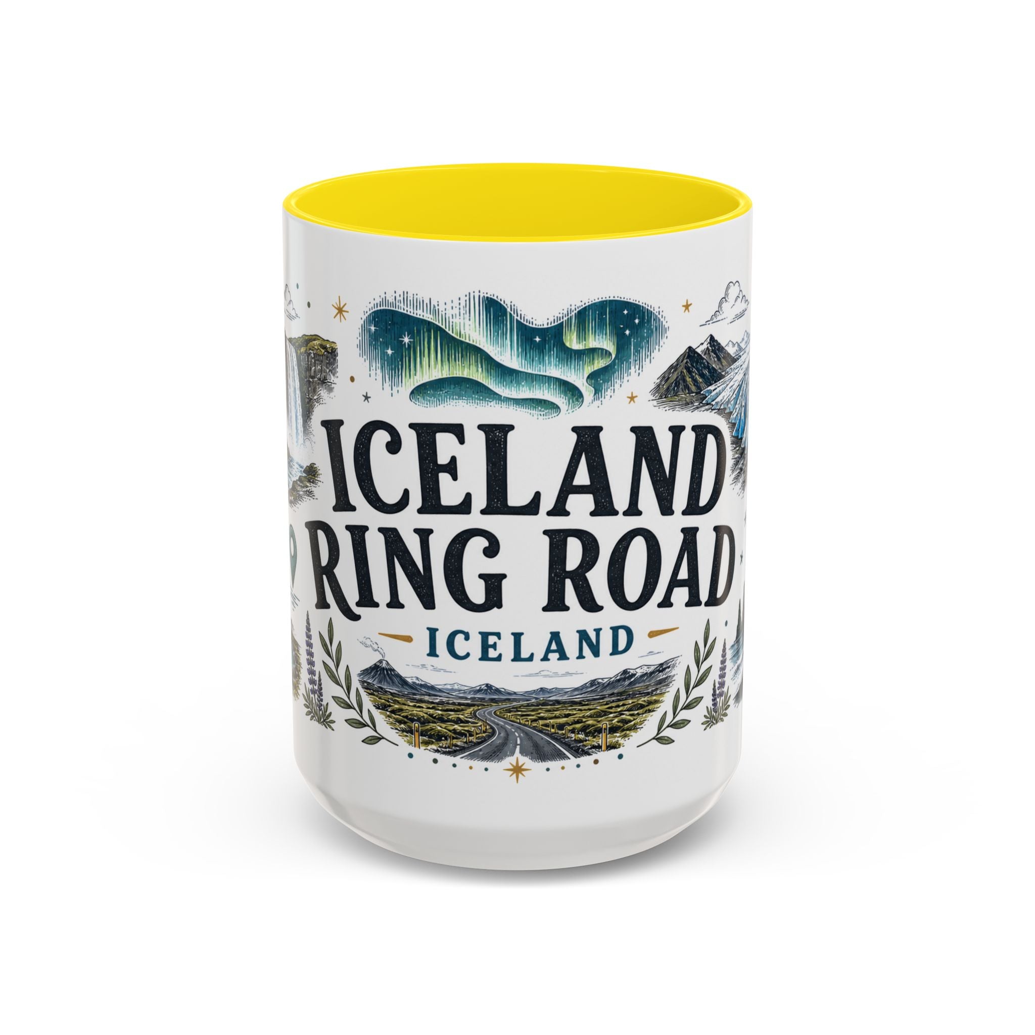 Iceland Ring Road Coffee Mug | Travel Destination Souvenir Gift | Accent Color Ceramic 11oz 15oz