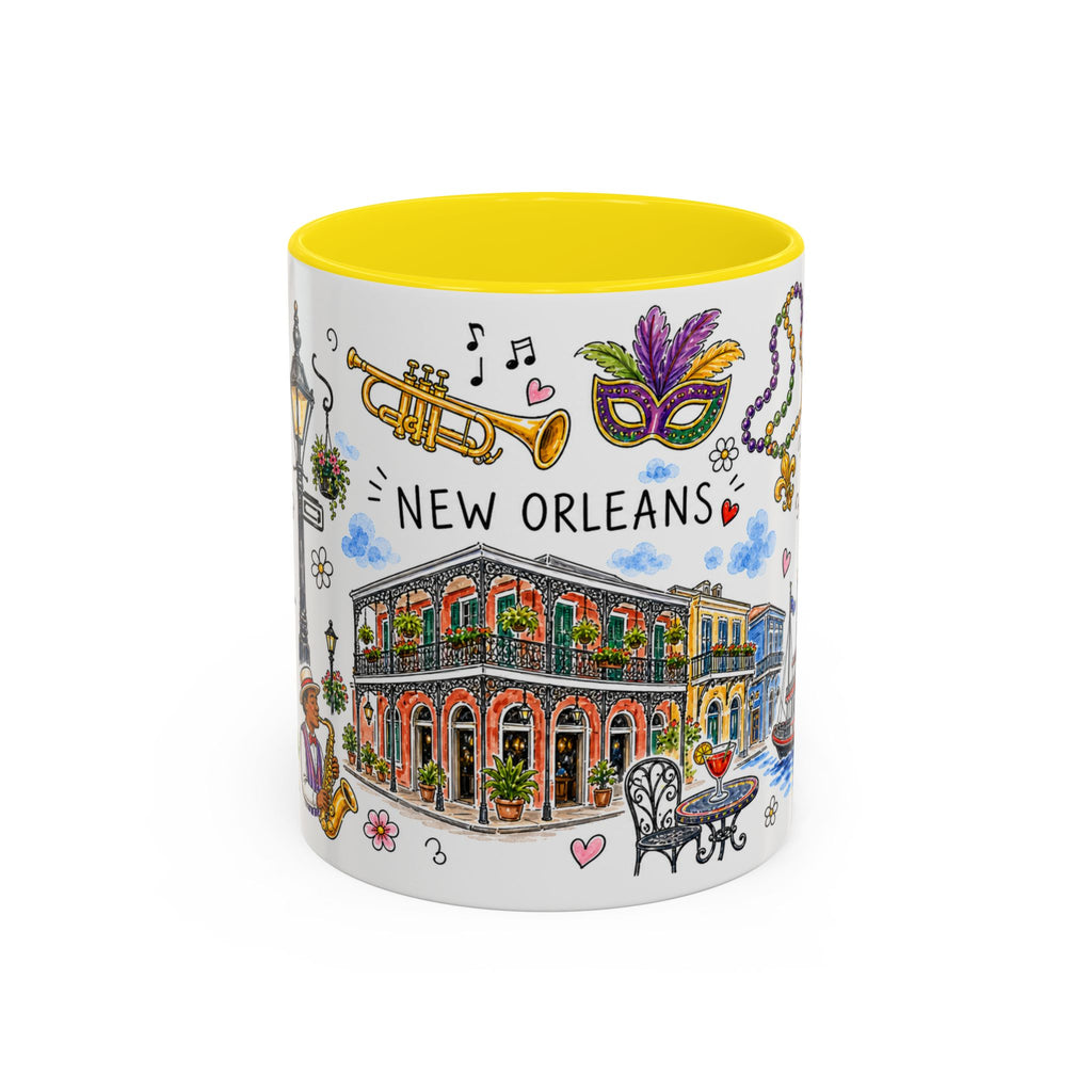 New Orleans Illustrated Travel Mug | City Souvenir Accent Coffee Mug | 11oz 15oz Ceramic Cup