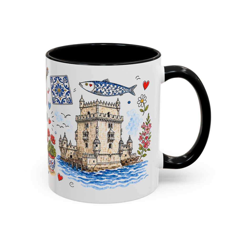 Lisbon Travel Mug | European City Souvenir Accent Coffee Mug | 11oz 15oz Ceramic Cup
