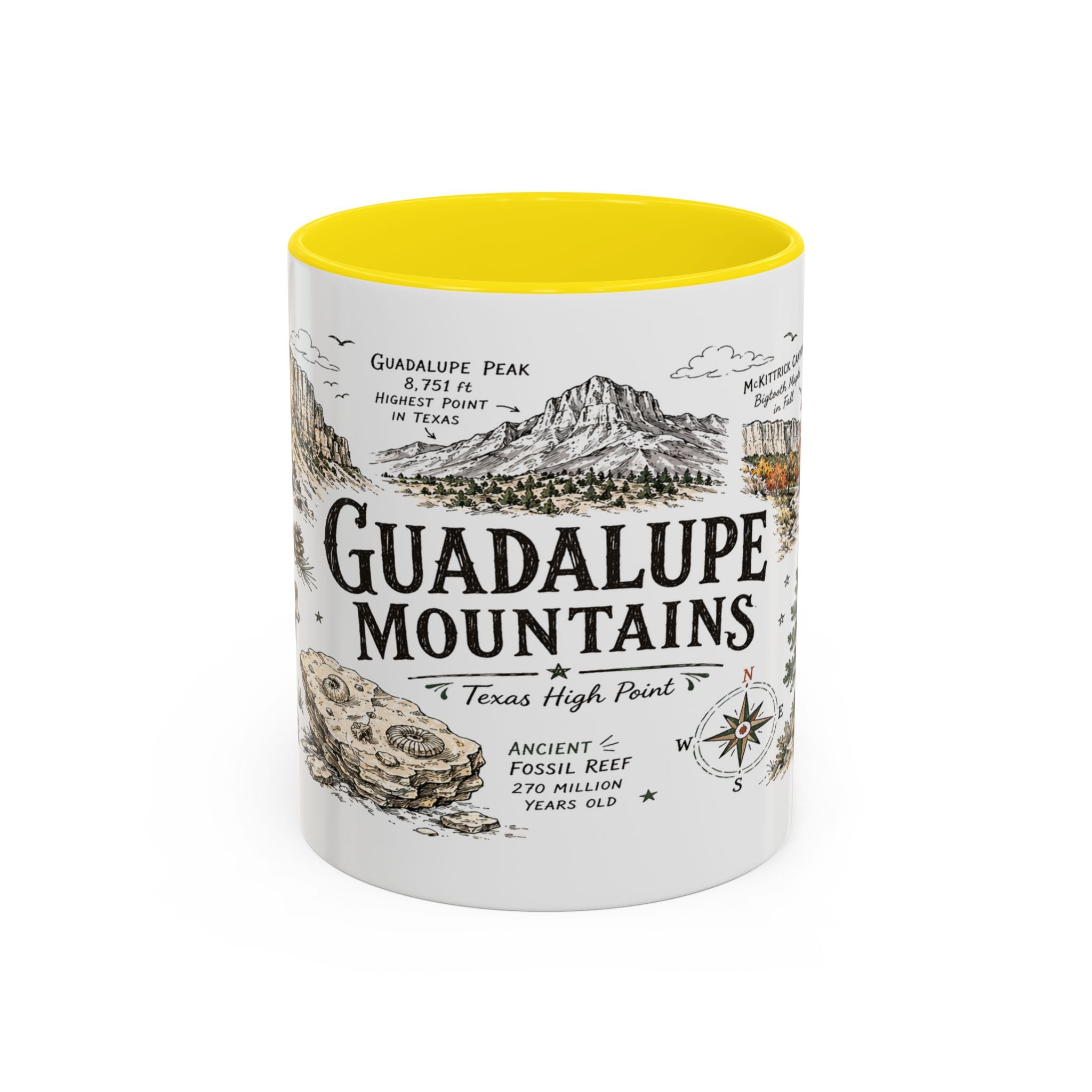 Guadalupe Mountains National Park Coffee Mug | Texas Desert Peaks Hiking Gift | Accent Color Ceramic 11oz 15oz