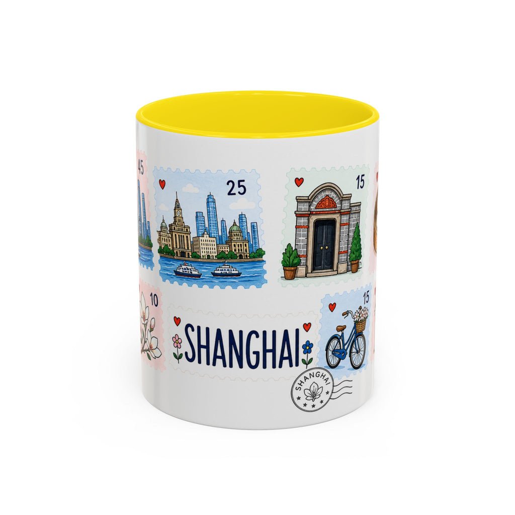 Shanghai Coffee Mug | Postage Stamp Collage Mug | Travel Souvenir Accent Cup 11oz 15oz