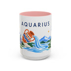 Aquarius Zodiac Coffee Mug | Water Bearer Design | Astrology Birthday Gift | 11 oz 15 oz Ceramic Accent Mug